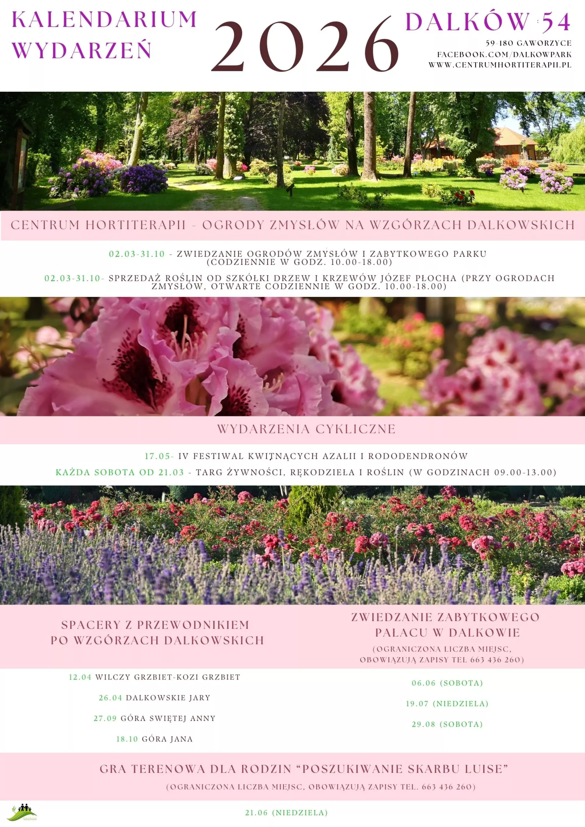 Kalendarium wydarzeń Centrum Hortiterapii - Ogrody zmysłów na Wzgórzach Dalkowskich