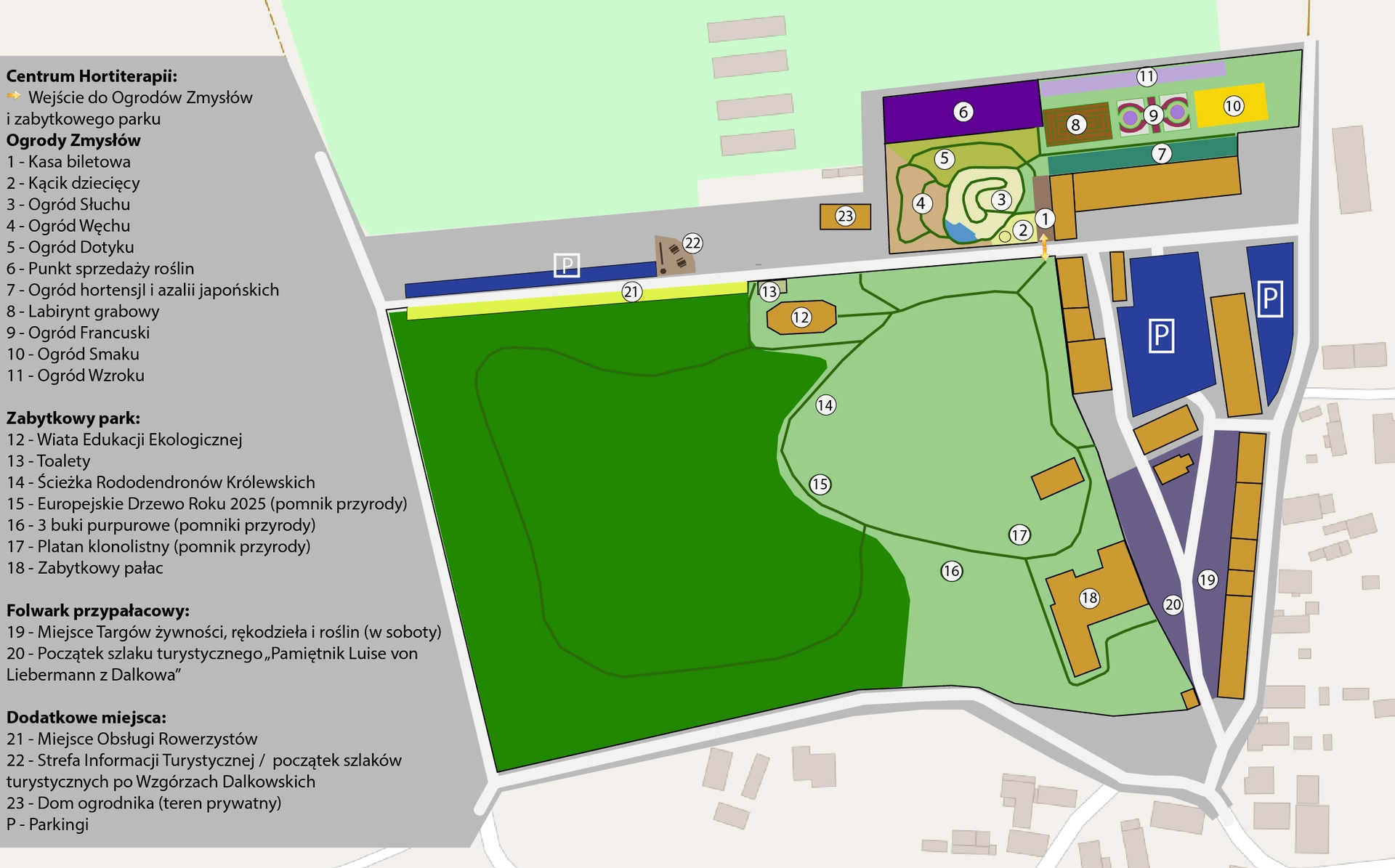 mapa Centrum Hortiterapii - Ogrodów Zmysłów na Wzgórzach Dalkowskich