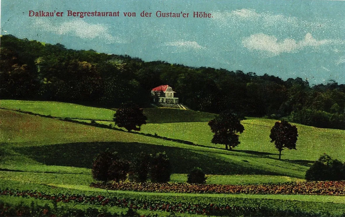 Bergrestaurant Dalkau - pocztówka przedstawiająca nieistniejącą już gospodę na Wzgórzach Dalkowskich