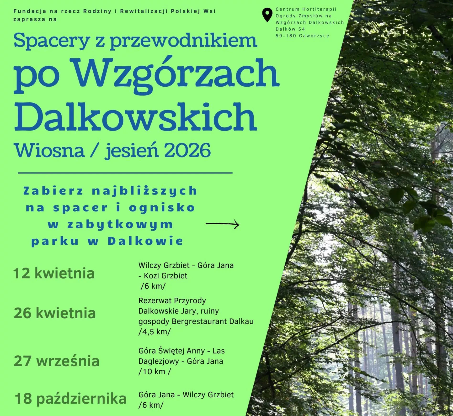 spacery z przewodnikiem po Wzgórzach Dalkowskich